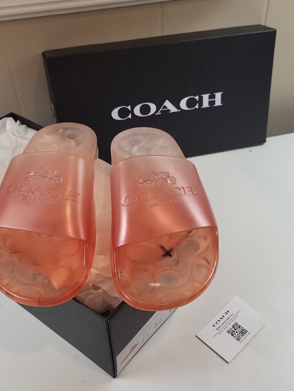 Nwt, COACH Transparent Orange Slide Sandals, Size 6